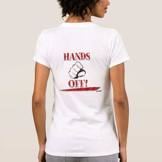 手を離せ!赤 – 背面 Tシャツ (裏面)