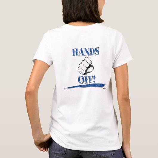 手を離せ!青 – 背面 Tシャツ (裏面)