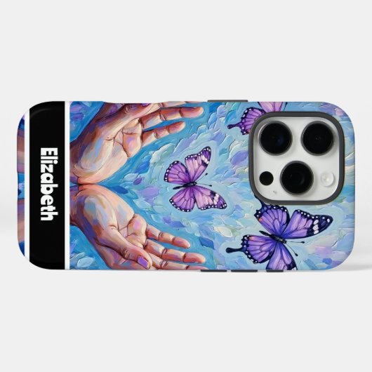 手を鮮やか伸ばした紫の蝶 Case-Mate iPhoneケース (裏面 (横))