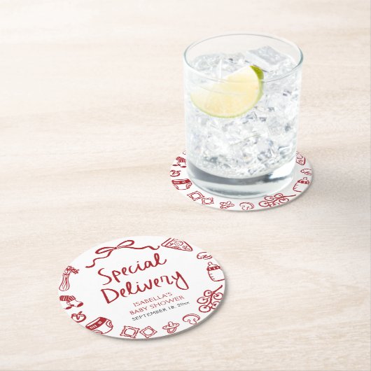 手イタリアン引き特殊配送赤ちゃんシャワー ラウンドペーパーコースター (インサイチュ)