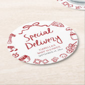 手イタリアン引き特殊配送赤ちゃんシャワー ラウンドペーパーコースター (アングル)