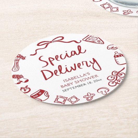手イタリアン引き特殊配送赤ちゃんシャワー ラウンドペーパーコースター (アングル)