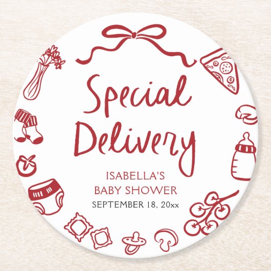 手イタリアン引き特殊配送赤ちゃんシャワー ラウンドペーパーコースター (正面)