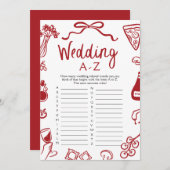 手イタリアン引き結婚のA-Zブライダルシャワーゲーム 招待状 (正面/裏面)