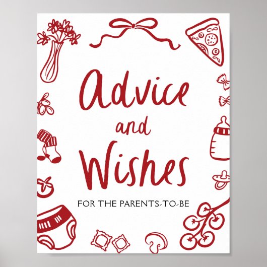 手イタリアン引き赤ちゃんシャワーアドバイスと願い ポスター (正面)