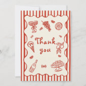 手イタリアン引き赤ブライダルシャワー サンキューカード (正面)