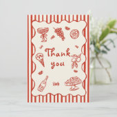 手イタリアン引き赤ブライダルシャワー サンキューカード (スタンド正面)