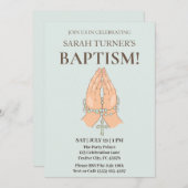 手エレガントでバプテ祈ィス祈りの言葉ビーズ 招待状 (正面/裏面)