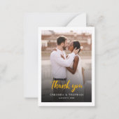 手エレガントで手紙を書いた写真が結婚ありがとう ノートカード (正面)