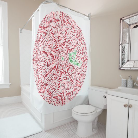 手エレガントで文字のクリスマスサークルマンダラアート シャワーカーテン (インサイチュ)