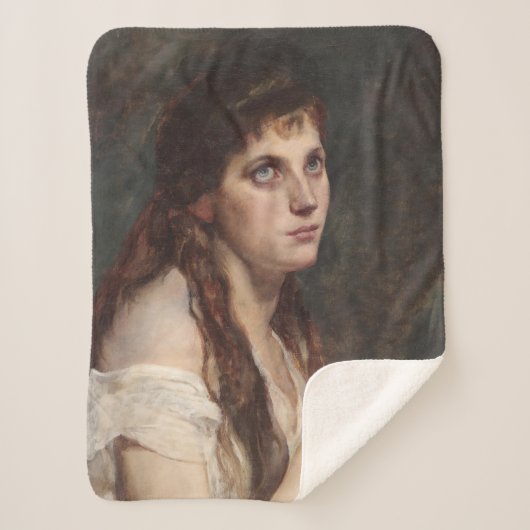 手エレガントを組んだ女の子(ヴィンテージアート) シェルパブランケット (正面)