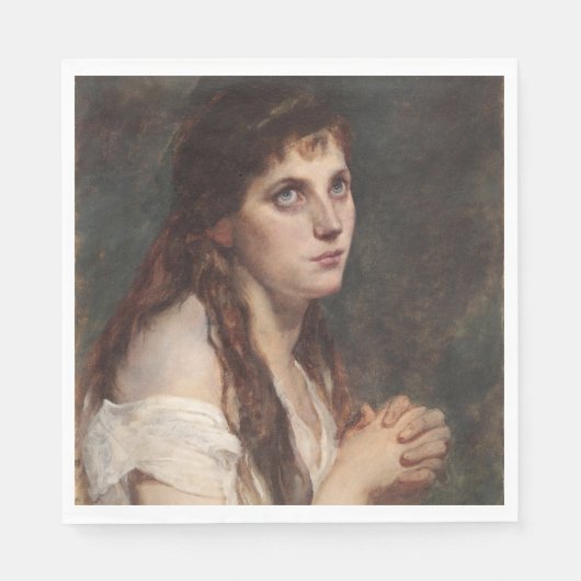 手エレガントを組んだ女の子(ヴィンテージアート) スタンダードランチョンナプキン (正面)