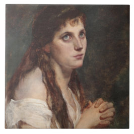 手エレガントを組んだ女の子(ヴィンテージアート) タイル