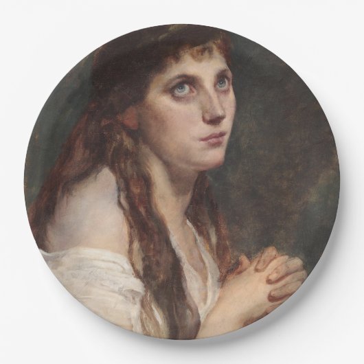 手エレガントを組んだ女の子(ヴィンテージアート) ペーパープレート (正面)