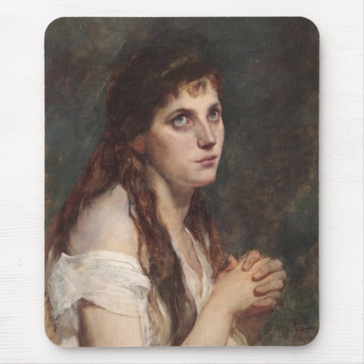 手エレガントを組んだ女の子(ヴィンテージアート) マウスパッド (正面)