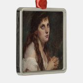 手エレガントを組んだ女の子(ヴィンテージアート) メタルオーナメント (右)