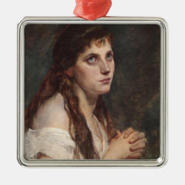 手エレガントを組んだ女の子(ヴィンテージアート) メタルオーナメント