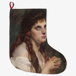 手エレガントを組んだ女の子(ヴィンテージアート) ラージクリスマスストッキング