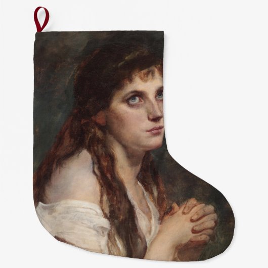 手エレガントを組んだ女の子(ヴィンテージアート) ラージクリスマスストッキング (正面)