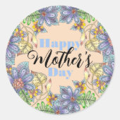 手エレガントカラフル引きフローラ母の日 ラウンドシール (正面)