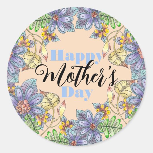 手エレガントカラフル引きフローラ母の日 ラウンドシール (正面)