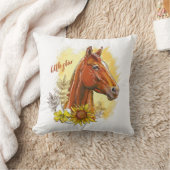手エレガントスケッチ馬と植物と花 クッション (ブランケット)