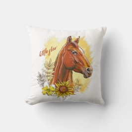 手エレガントスケッチ馬と植物と花 クッション