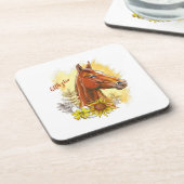 手エレガントスケッチ馬と植物と花 コースター (左側)