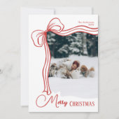 手エレガントミニマル引き赤い弓クリスマス シーズンカード (正面)