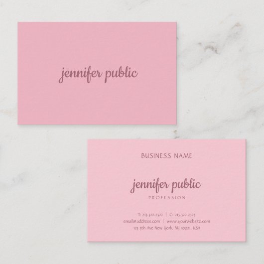 手エレガントモダン書文字淡い色のピンクテンプレート 名刺 (正面/裏面)
