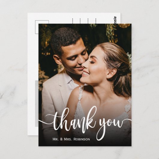 手エレガントレタリングの結婚写真ありがとう ポストカード (正面/裏面)