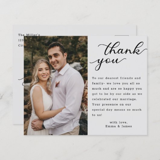 手エレガントレタリング写真結婚の感謝 (正面/裏面)