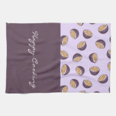 手エレガントレタリング名ハッピー料理紫 キッチンタオル (横)