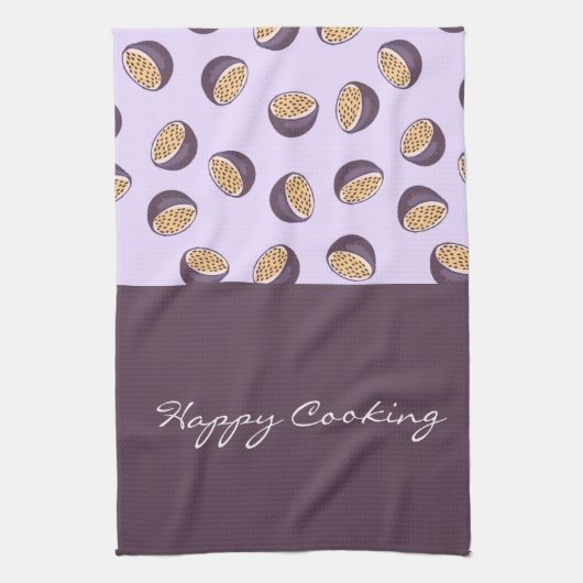 手エレガントレタリング名ハッピー料理紫 キッチンタオル (縦)