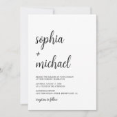 手エレガントレタリング白黒結婚 招待状 (正面)