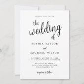 手エレガントレタリング白黒結婚 招待状 (正面)