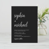 手エレガントレタリング白黒結婚 招待状 (スタンド正面)