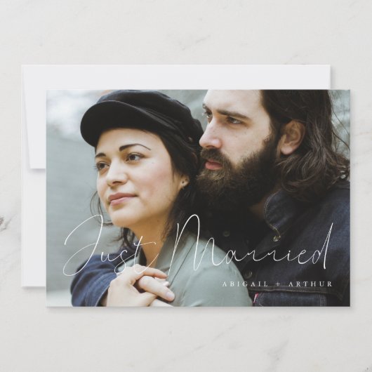 手エレガント入力たった今結婚しました結婚の写真 案内状 (正面)
