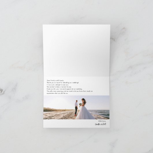 手エレガント入力スクリプ結婚トの2枚の写真 サンキューカード (内部)