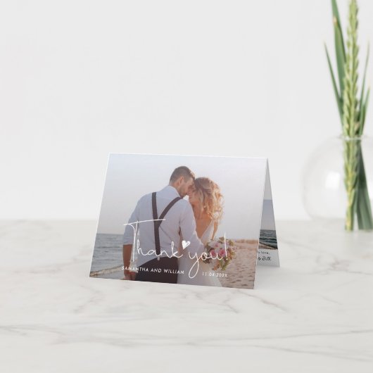 手エレガント入力スクリプ結婚トの2枚の写真 サンキューカード (正面)