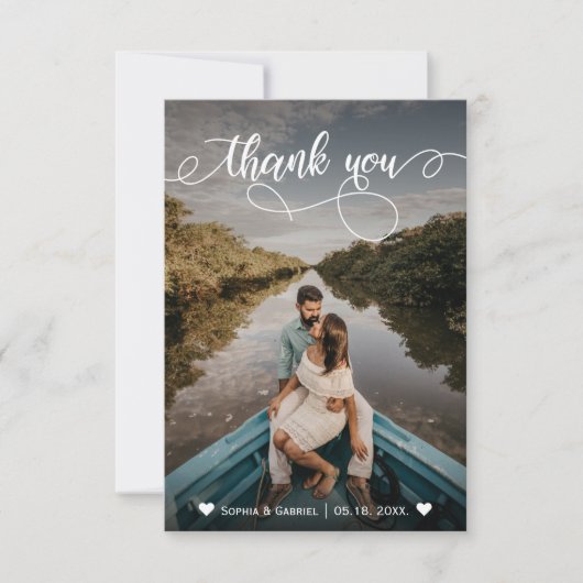 手エレガント入力結婚写真サンキューカード サンキューカード (正面)