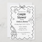 手エレガント引きカップルのシャワー 招待状 (正面)