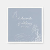 手エレガント引きカップルほこりっぽいブルー結婚ズ スタンダードカクテルナプキン (正面)