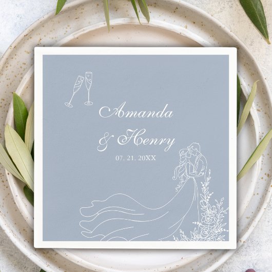 手エレガント引きカップルほこりっぽいブルー結婚ズ スタンダードカクテルナプキン