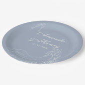 手エレガント引きカップルほこりっぽいブルー結婚ズ ペーパープレート (アングル)