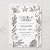 手エレガント引きクリスマスディナー 招待状 (正面)