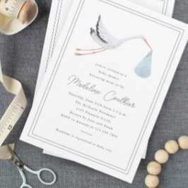 手エレガント引きストーク少年の赤ちゃんシャワー マグネット招待状