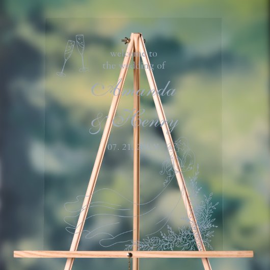 手エレガント引きダスティブルー結婚の歓迎 アクリルサイン (ニュートラル)