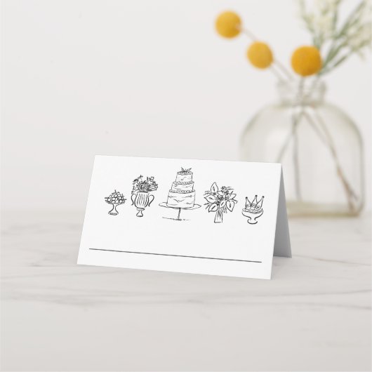 手エレガント引きドードルスクライブラブルウェディングパーティー プレイスカード (正面)