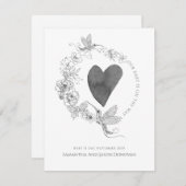 手エレガント引きハミングバードフローラリースハート 案内状 (正面/裏面)